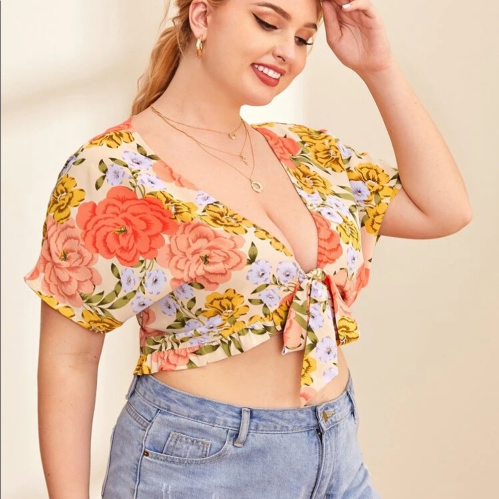 Front tie floral blouse